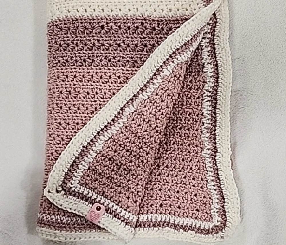 Handmade Crochet Blanket in Pink and Cream - Picture 2 of 7